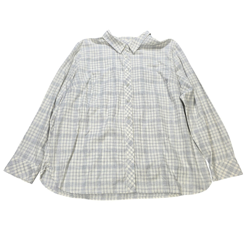 Talbots Petite Button Up Shirt Women's Size XLp Blue White Plaid Metallic Cotton